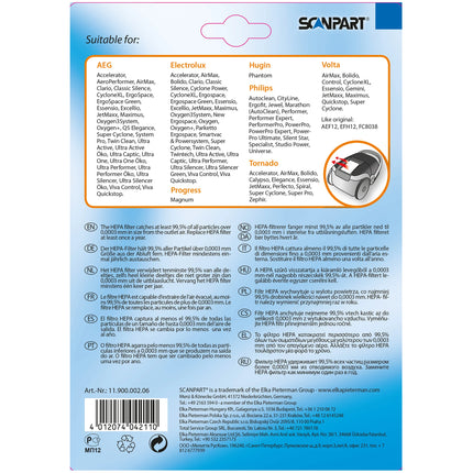 SCANPART Exhaust Filter AEF12 - Suitable for AEG|Electrolux|Tornado|Volta|Philips EFH12|FC8038|H12 image