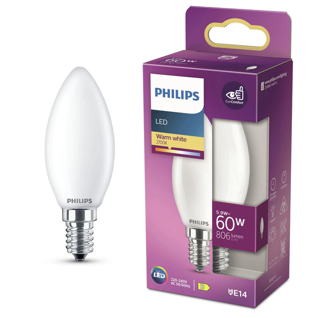 PHILIPS - Lamp - E14 - 60 W - 806 Lumens - 2700 K - Frosted - Candle image