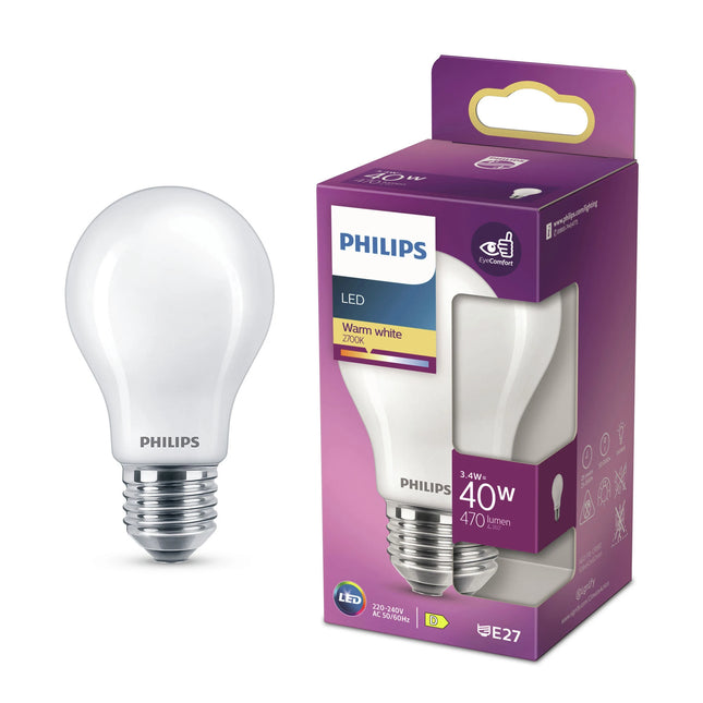 PHILIPS - Lamp - E27 - 40 W - 470 Lumens - 2700 K - Frosted - Pear image