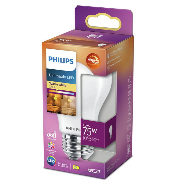 PHILIPS - Light Bulb - E27 - 60 W - 1055 Lumen - 2200 K - 2700 K - Frosted - Bulb - Warm Glow image