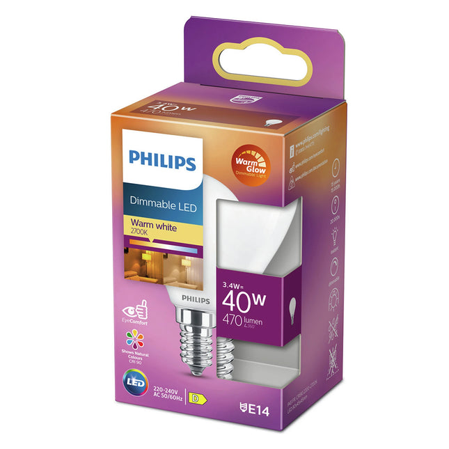 PHILIPS - Light Bulb - E14 - 40 W - 470 Lumen - 2200 K - 2700 K - Frosted - Bulb - Warm Glow image