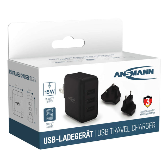 ANSMANN - Adapter plug - 3 x USB A to Euro plug | US plug | UK plug image