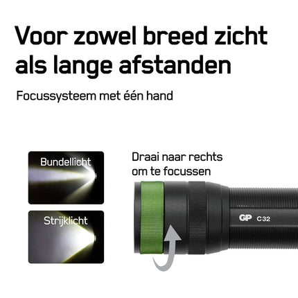 GP - Flashlight - CR32 - 300 lumens - Black + Green - 3x AAA batteries image