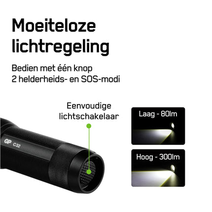 GP - Flashlight - CR32 - 300 lumens - Black + Green - 3x AAA batteries image