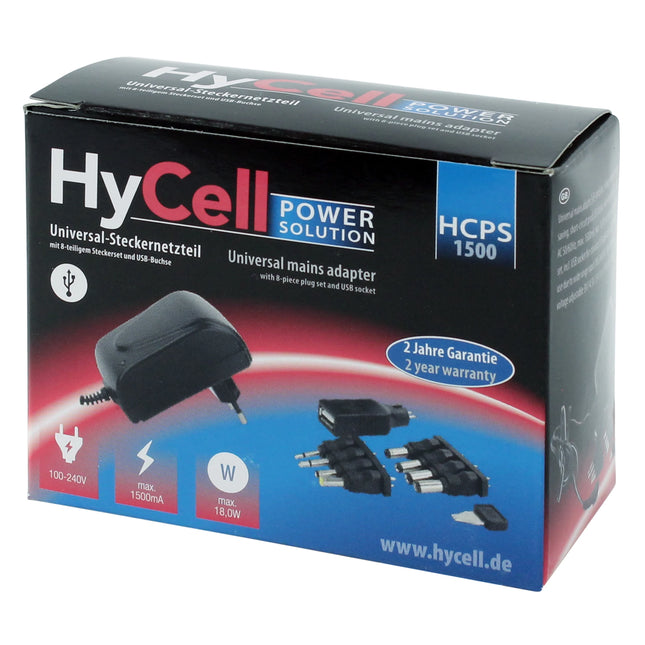HYCELL - universal power supply 18W + 8 tips and USB-A(F) - HCPS1500 image