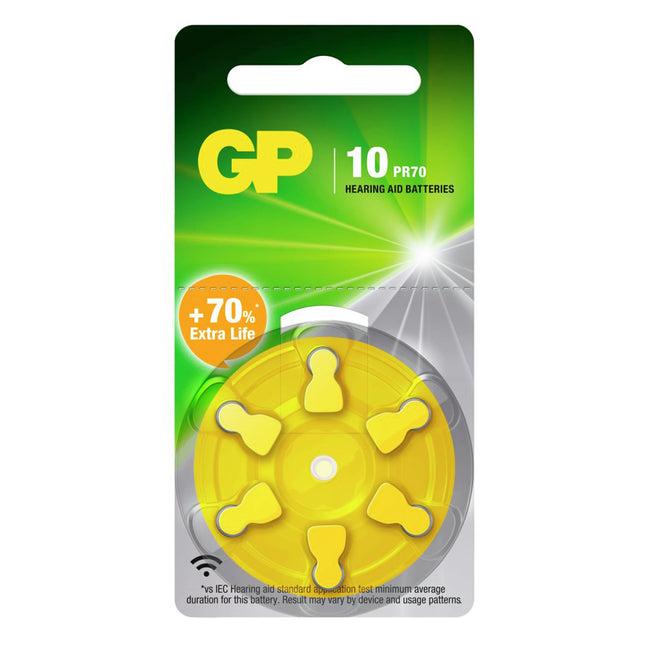 GP Zinc air 10 | PR70 | Yellow - Multipack - 6 Pieces - Button cell image