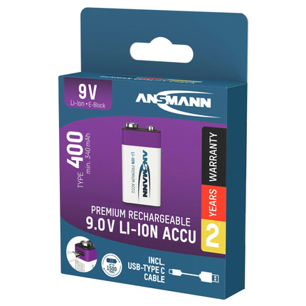ANSMANN - rechargeable battery Li-Ion 1x 9V 400mAh + cable image