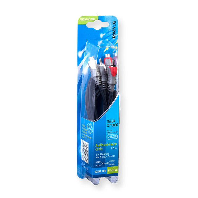 SCANPART - Audio cable - Extension cable - 2 x Tulp (Male) - 2 x Tulp (Female) - 2.5 m image
