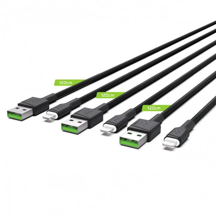 GREEN CELL - Charging and data cable - USB-A (Male) - Lightning (Male) - Set - 3 Pieces - 1.2 m image