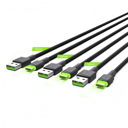 GREEN CELL - Charging and data cable - USB-A (Male) - USB-C (Male) - Set - 3 Pieces - 1.2 m image
