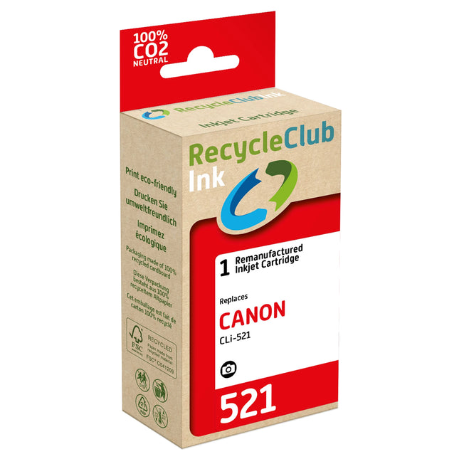 RECYCLECLUB Cartridge CLI-521BK - Black - Suitable for Canon image