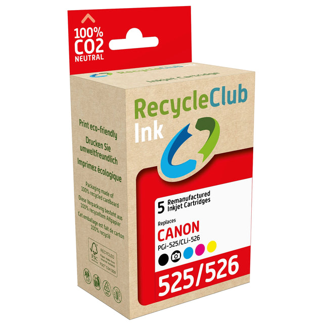 RECYCLECLUB Cartridge PGI-525 | CLI-526 - Multipack - Black + Cyan + Magenta + Yellow - Suitable for Canon image