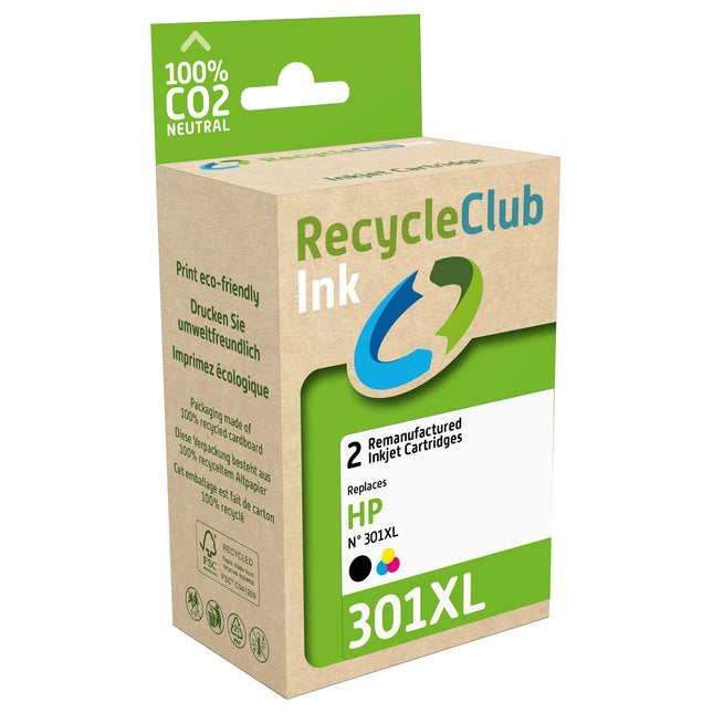 RECYCLECLUB XL Cartridge 301XL - Duo Pack - Black + Multicolor - Suitable for HP image