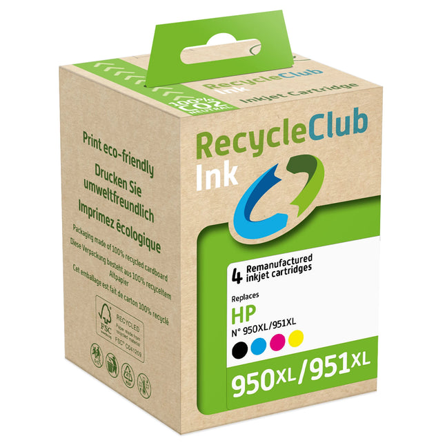 RECYCLECLUB XL Cartridge 950 XL | 951XL - Multipack - Black + Cyan + Magenta + Yellow - Suitable for HP image