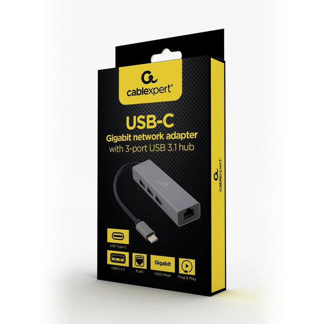 CABLEXPERT - Docking station - USB-C (Male) - 3 x USB-A (Female) + CAT6 (Female) 0.15 m  USB 3.1 - 1000 mbs image