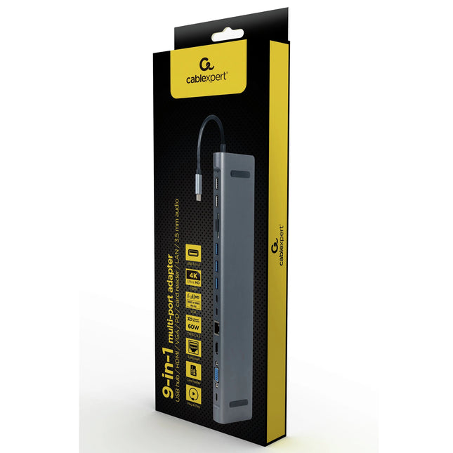 CABLEXPERT - Dockingstation - USB-C (Male) - 5 x USB-A (Female) + HDMI (Female) + 2 x USB-C (Female) PD + VGA + Micro-SD + SD + RJ45 - 0.15 m image