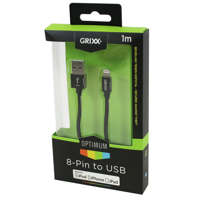 GRIXX - Charging- and Data cable - USB-A (Male) - Lightning (Male) - 1.0 m image